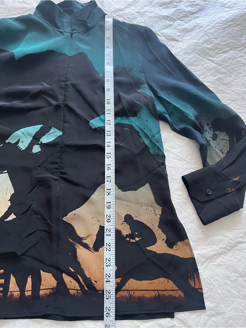 Akris Women Shirt Sz 8 Silk Crepe Tunic Hidden Zip Equestrian Horse Rider Print - Picture 15 of 16